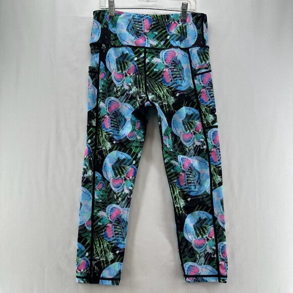 Constantly Varied Gear Leggings Size S Highrise Crop Skull Palm Print Blue Green - Picture 2 of 10